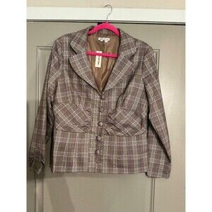 Jennifer Eden NWT Skirt/Jacket Suit. Plaid Blac/Pink adorned with buttons Sz 14